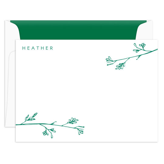 Sketched Branches Flat Note Cards - Raised Ink
